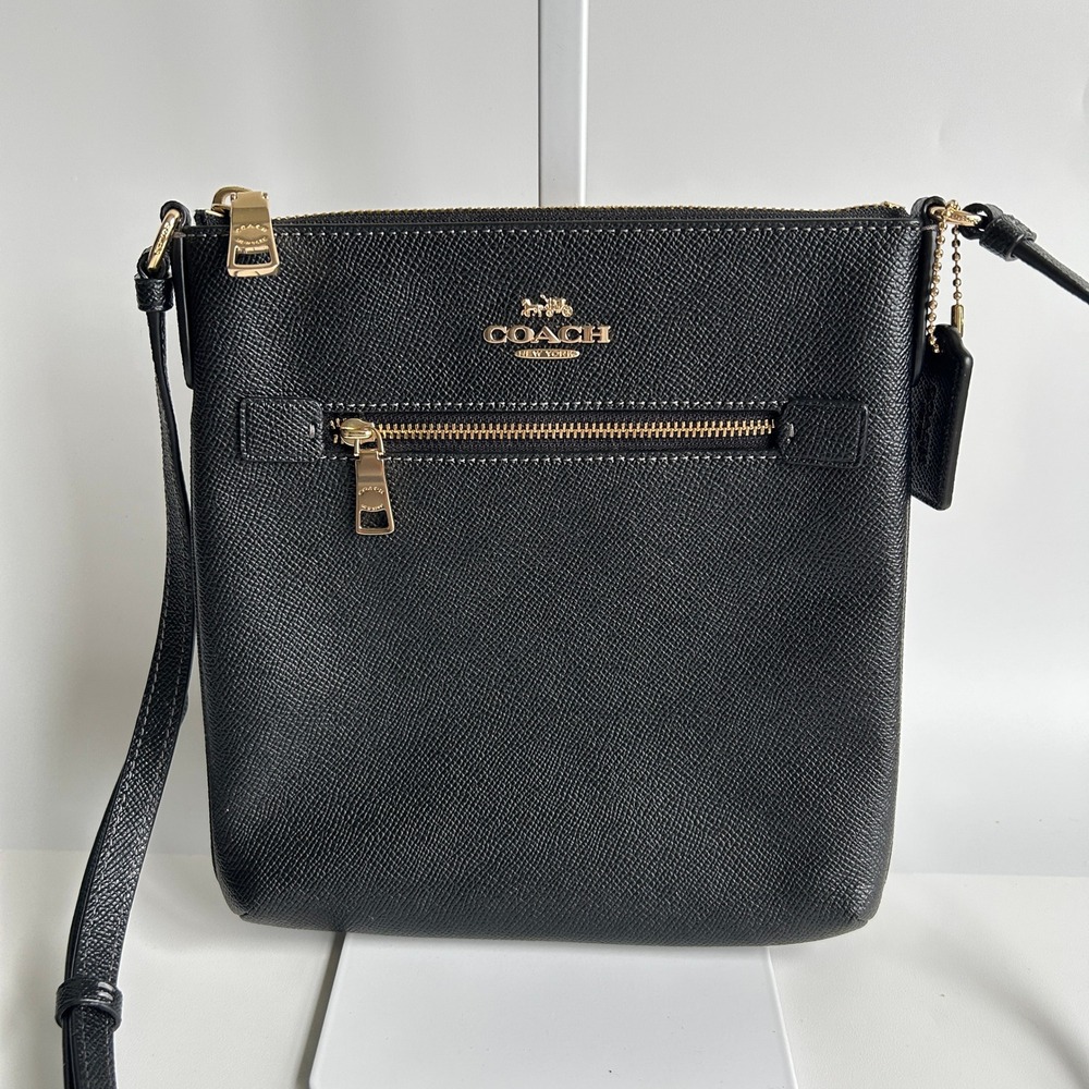 Coach Mini Rowan File Crossbody Shoulder Bag Black Crossgrain Leather CE871